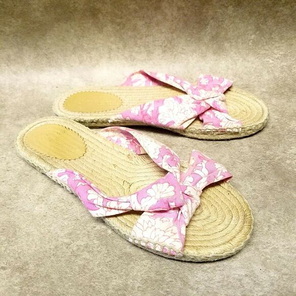 J. Crew Womens   Size 6 Pink  Fabric Slide Floral Espadrille Sandals - Picture 5 of 10
